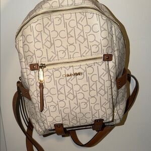 Calvin Klein Beige and Tan Logo Backpack